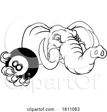 Elephant Pool 8 Ball Billiards Mascot Cartoon by AtStockIllustration