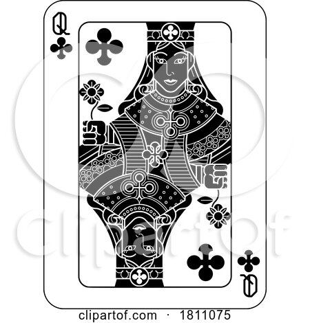 Playing Cards Deck Pack Queen of Clubs Card Design by AtStockIllustration