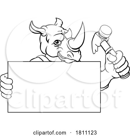 Rhino Hammer Cartoon Mascot Handyman Carpenter by AtStockIllustration