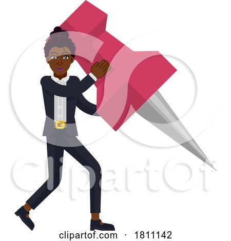 Black Business Woman and Map Pin Tack Concept by AtStockIllustration