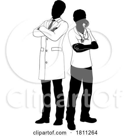 Male and Female Doctors Man and Woman Silhouette by AtStockIllustration