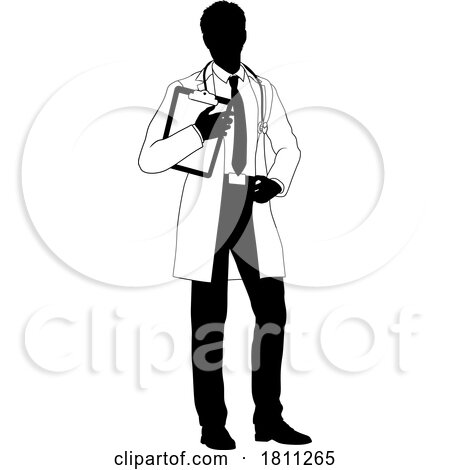 Doctor Man and Clipboard Medical Silhouette Person by AtStockIllustration