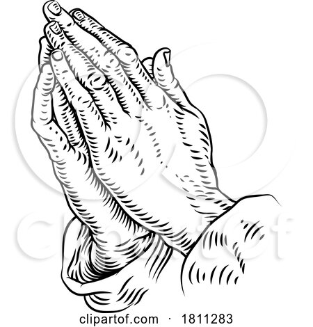 Praying Hands Prayer Christian Vintage Woodcut by AtStockIllustration