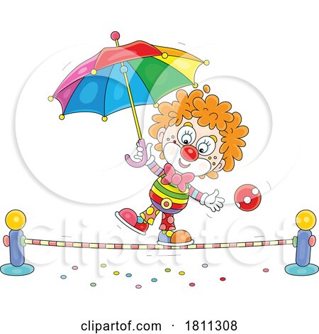 Licensed Clipart Cartoon Clown Walking a Tight Rope by Alex Bannykh