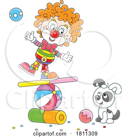 Licensed Clipart Cartoon Clown and Dog Doing Tricks by Alex Bannykh