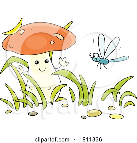 Licensed Clipart Cartoon Mushroom and Dragonfly by Alex Bannykh