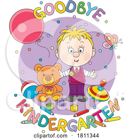 Licensed Clipart Cartoon Boy with Goodbye Kindergarten Text by Alex Bannykh
