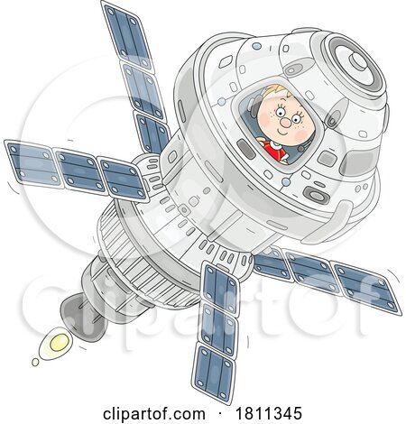 Licensed Clipart Cartoon Boy Astronaut Flying a Spacecraft by Alex Bannykh