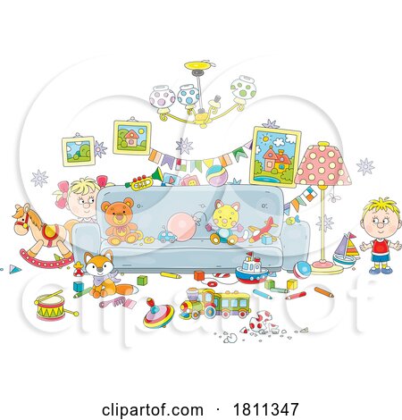 Licensed Clipart Cartoon Kids in a Messy Living Room by Alex Bannykh