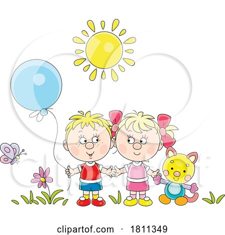 Licensed Clipart Cartoon Kids with a Balloon by Alex Bannykh