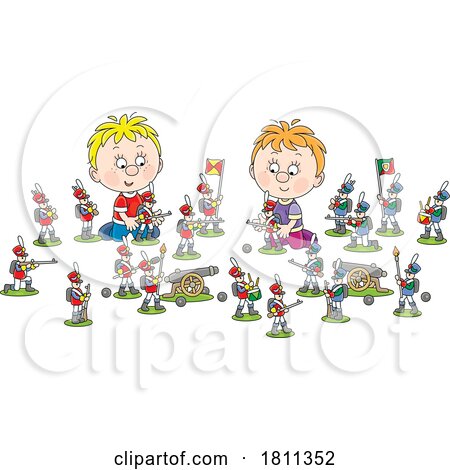 Licensed Clipart Cartoon Boys Playing with Toy Soldiers by Alex Bannykh