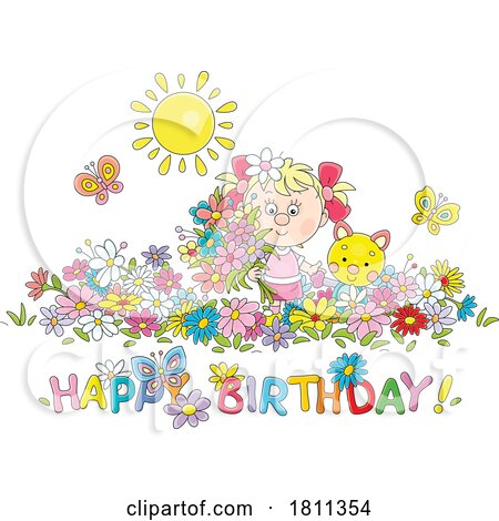 Licensed Clipart Cartoon Girl with Happy Birthday Text by Alex Bannykh