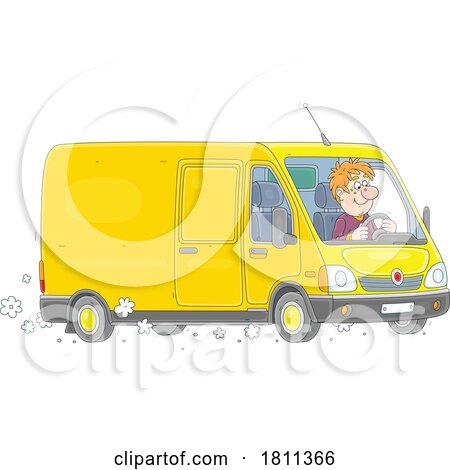 Licensed Clipart Cartoon Man Driving a Van by Alex Bannykh