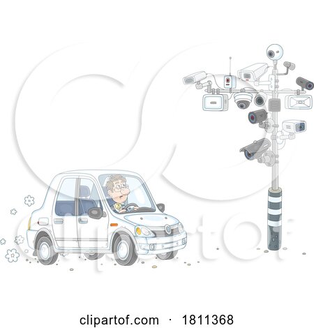 Licensed Clipart Cartoon Man Driving a Car near Surveillance by Alex Bannykh