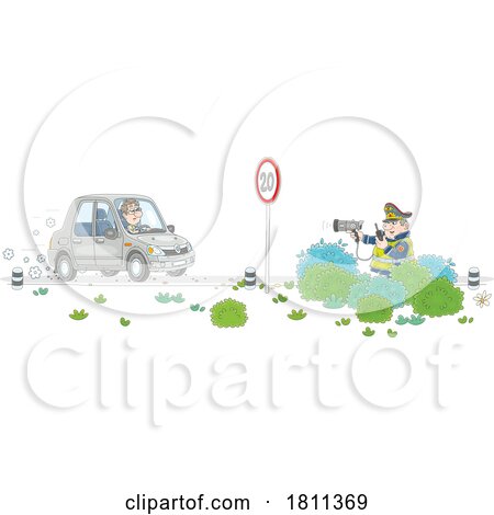 Licensed Clipart Cartoon Officer Catching a Driver Speeding by Alex Bannykh