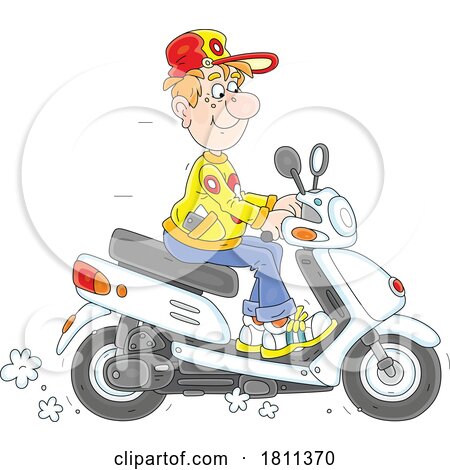 Licensed Clipart Cartoon Man Riding a Moped by Alex Bannykh