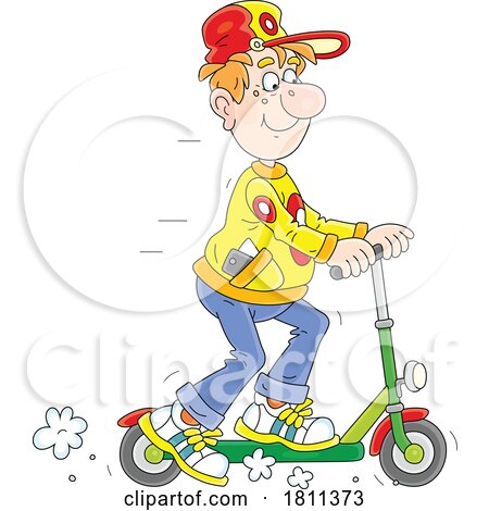 Licensed Clipart Cartoon Man Riding a Scooter by Alex Bannykh