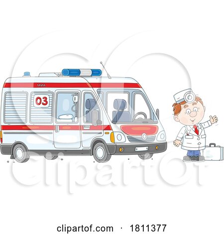 Licensed Clipart Cartoon Doctor Paramedic by Ambulance by Alex Bannykh