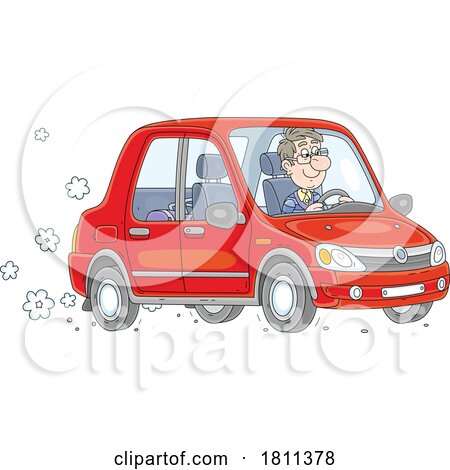 Licensed Clipart Cartoon Happy Man Driving a Car by Alex Bannykh