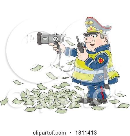 Licensed Clipart Cartoon Police Officer Making Money at a Speed Trap by Alex Bannykh