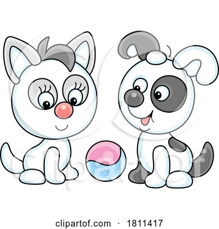 Licensed Clipart Cartoon Puppy Dog and Kitten Playing by Alex Bannykh