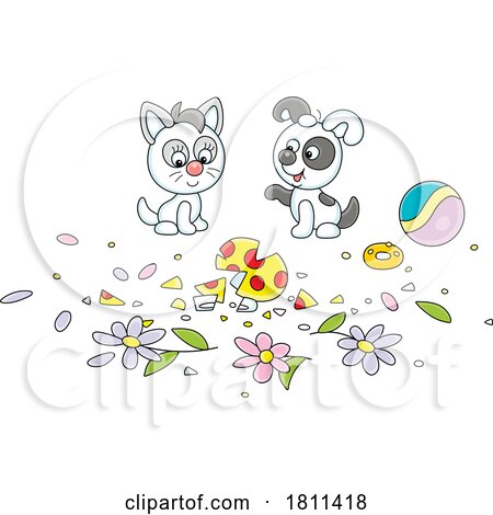 Licensed Clipart Cartoon Puppy Dog and Kitten Breaking Things by Alex Bannykh
