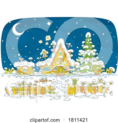 Licensed Clipart Cartoon Cabin in the Winter by Alex Bannykh