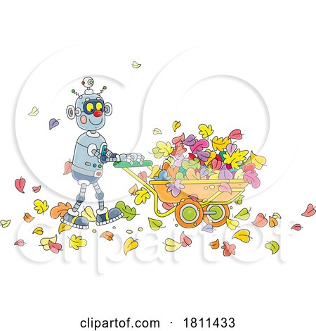 Licensed Clipart Cartoon Robot Cleaning up Leaves by Alex Bannykh