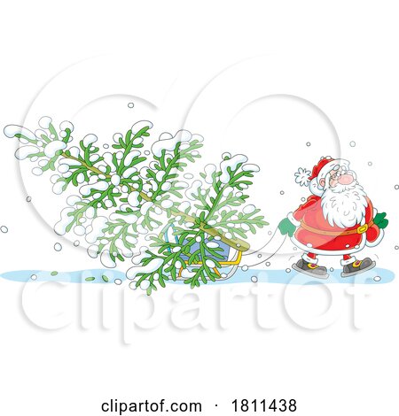 Licensed Clipart Cartoon Santa Pulling a Tree by Alex Bannykh
