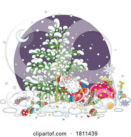 Licensed Clipart Cartoon Santa Resting Under a Tree by Alex Bannykh