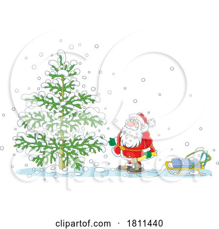 Licensed Clipart Cartoon Santa Picking a Tree by Alex Bannykh