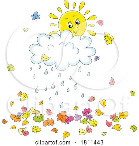 Licensed Clipart Cartoon Happy Sun Rain Cloud and Autumn Leaves by Alex Bannykh