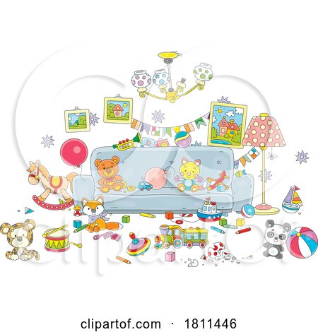 Licensed Clipart Cartoon Messy Living Room with Toys by Alex Bannykh