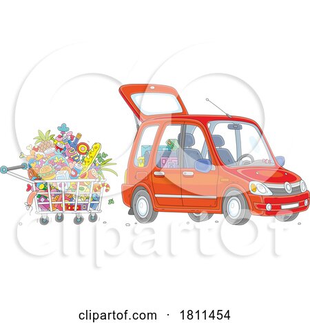 Licensed Clipart Cartoon Car with Groceries by Alex Bannykh