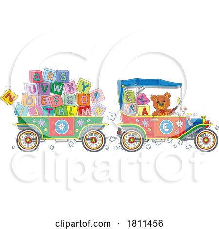 Licensed Clipart Cartoon Toy Car and Wagon with Letter Blocks by Alex Bannykh