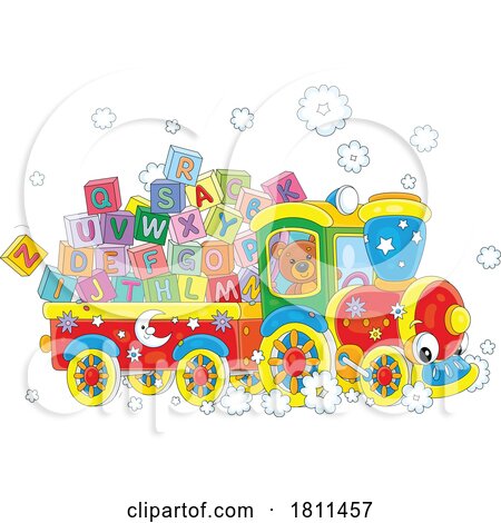 Licensed Clipart Cartoon Toy Train with Letter Blocks by Alex Bannykh