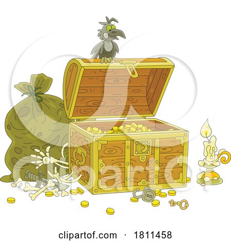 Licensed Clipart Cartoon Crow on a Treasure Chest by Alex Bannykh