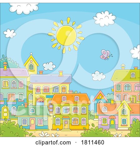 Licensed Clipart Cartoon Sun over a Town by Alex Bannykh