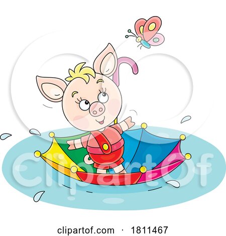 Licensed Clipart Cartoon Piglet in an Umbrella Boat by Alex Bannykh