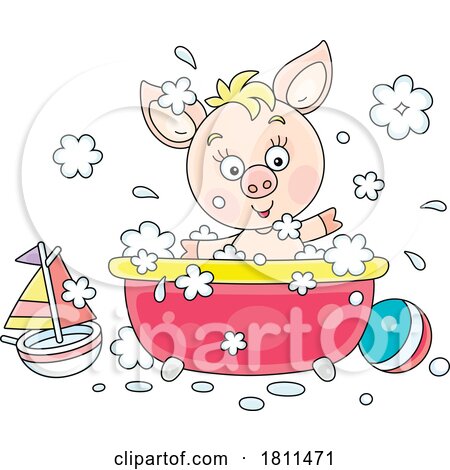 Licensed Clipart Cartoon Piglet Taking a Bath by Alex Bannykh