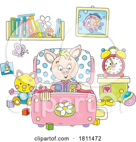 Licensed Clipart Cartoon Piglet Reading in Bed by Alex Bannykh
