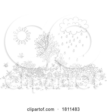 Licensed Clipart Cartoon Sun Rain Cloud and Garden by Alex Bannykh