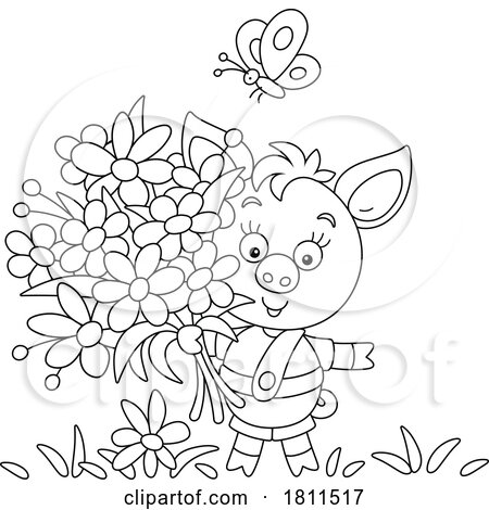 Licensed Clipart Cartoon Piglet with Flowers by Alex Bannykh
