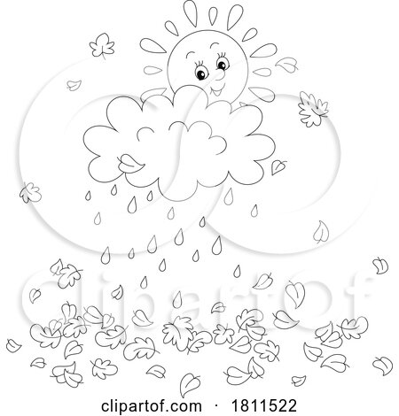 Licensed Clipart Cartoon Happy Sun Rain Cloud and Autumn Leaves by Alex Bannykh