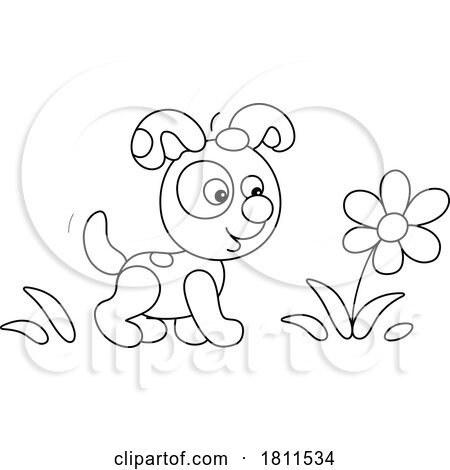Licensed Clipart Cartoon Puppy Dog and Flower by Alex Bannykh