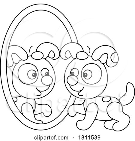 Licensed Clipart Cartoon Puppy Dog Looking in a Mirror by Alex Bannykh