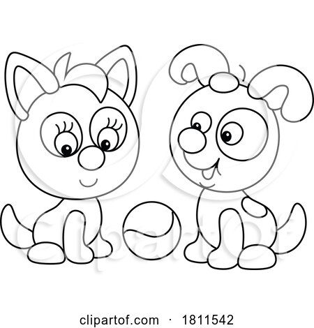 Licensed Clipart Cartoon Puppy Dog and Kitten Playing by Alex Bannykh