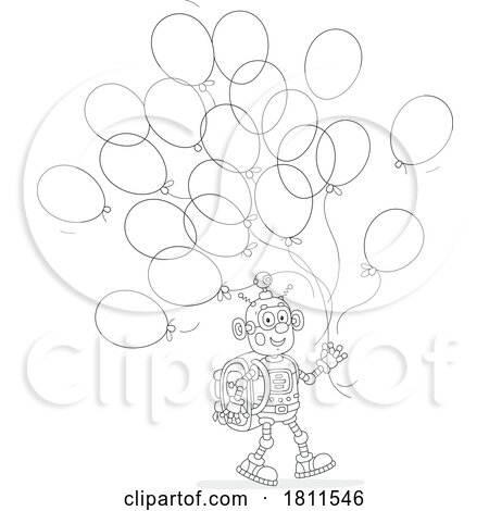 Licensed Clipart Cartoon Robot with Balloons by Alex Bannykh