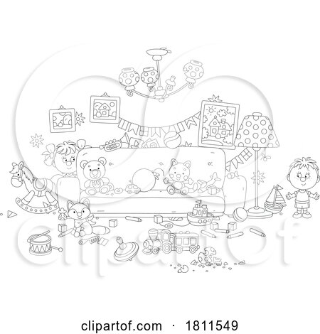 Licensed Clipart Cartoon Kids in a Messy Living Room by Alex Bannykh