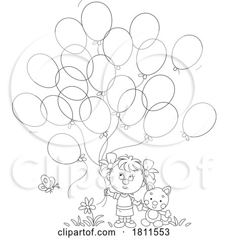 Licensed Clipart Cartoon Girl with Balloons by Alex Bannykh